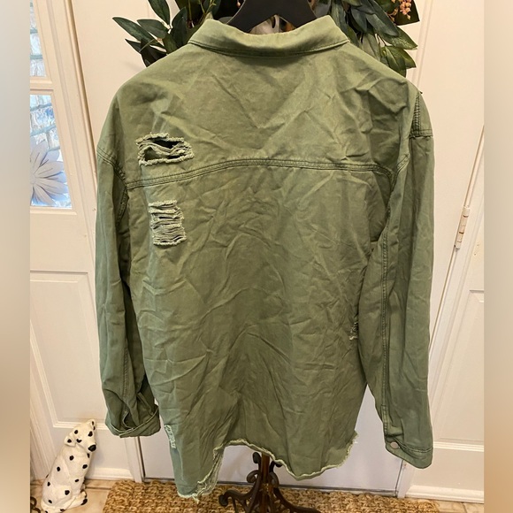 Army Style Distressed Olive Green Longline Lightweight Jacket 1X 2X 3X - Picture 2 of 12